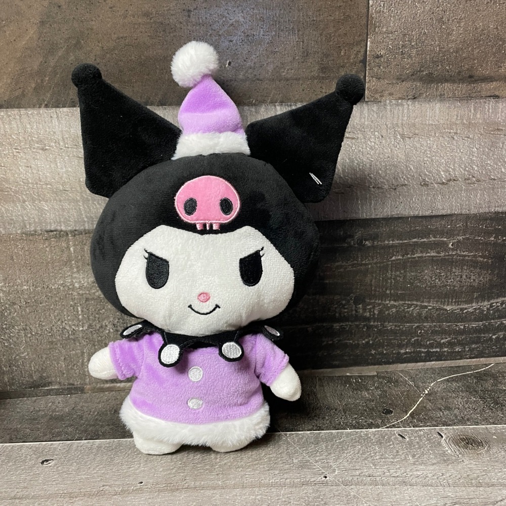 Kuromi Plush Toy with Winter Hat Sanrio Kawaii Holiday Decor Collectible